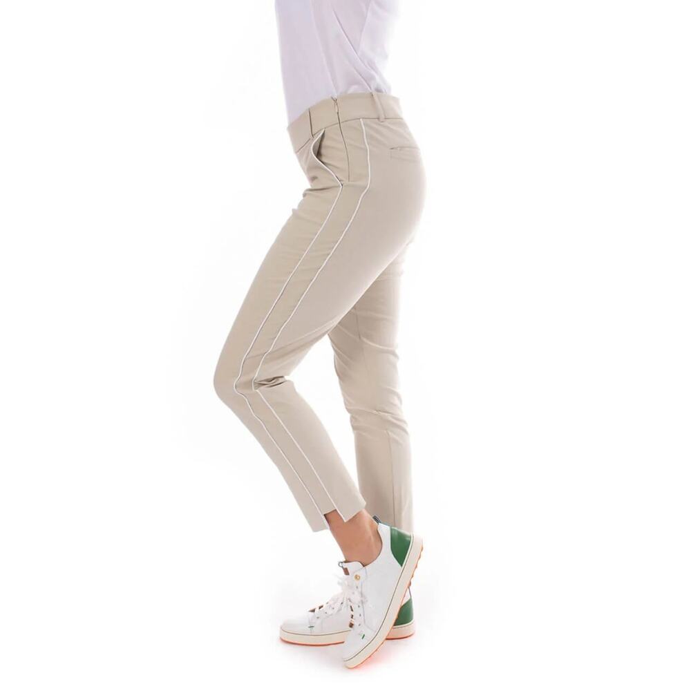 Tailored Skinny Pants in Light Beige with Contrast Side Piping